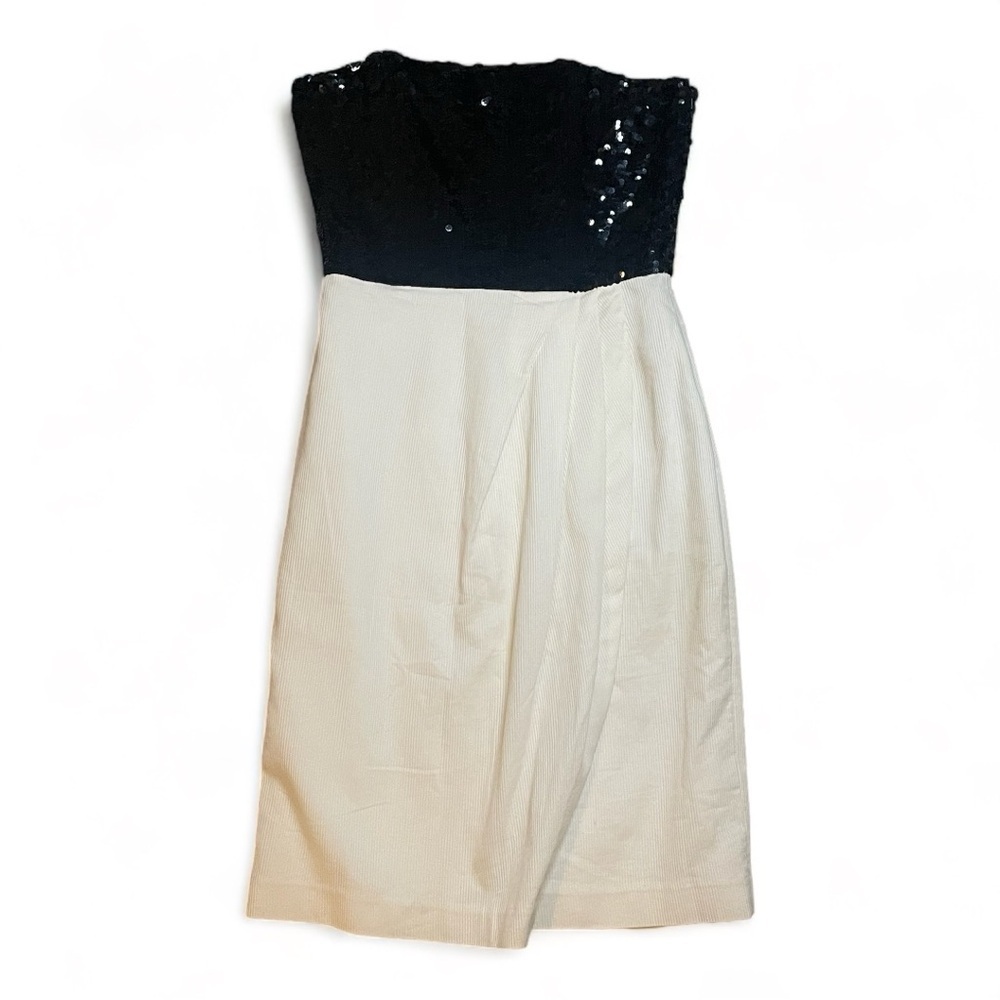 D’ORE BY Della Roupogali Sequins Corduroy Dress Black Cream size 8 VINTAGE VTG‎